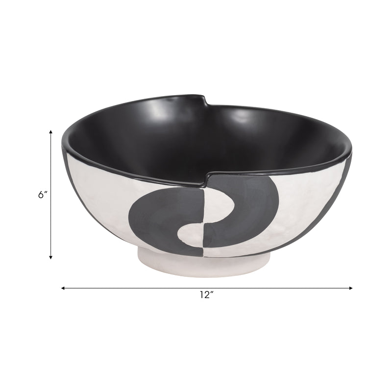 12" Contemporary Deep Bowl, Black/white