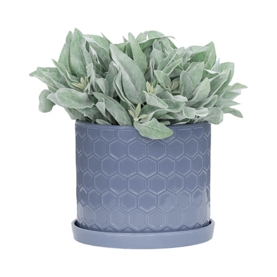 S/2 10/12" HONEYCOMB PLANTER W/ SAUCER, GRAY