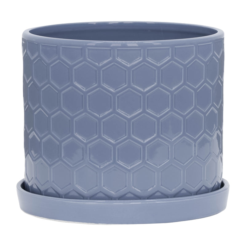 S/2 10/12" HONEYCOMB PLANTER W/ SAUCER, GRAY