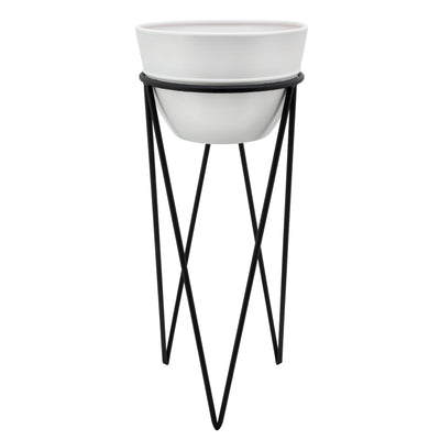 S/2 12/14" METAL PLANTER, WHT/BLK