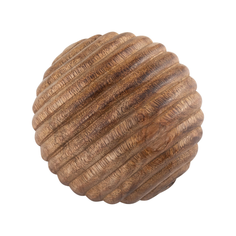 4" WOODEN ORB W/ RIDGES, NATURAL