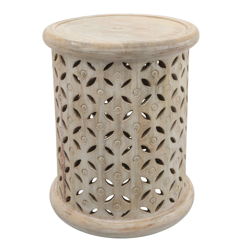 WOOD, 18" CARVED SIDE TABLE, WHITE