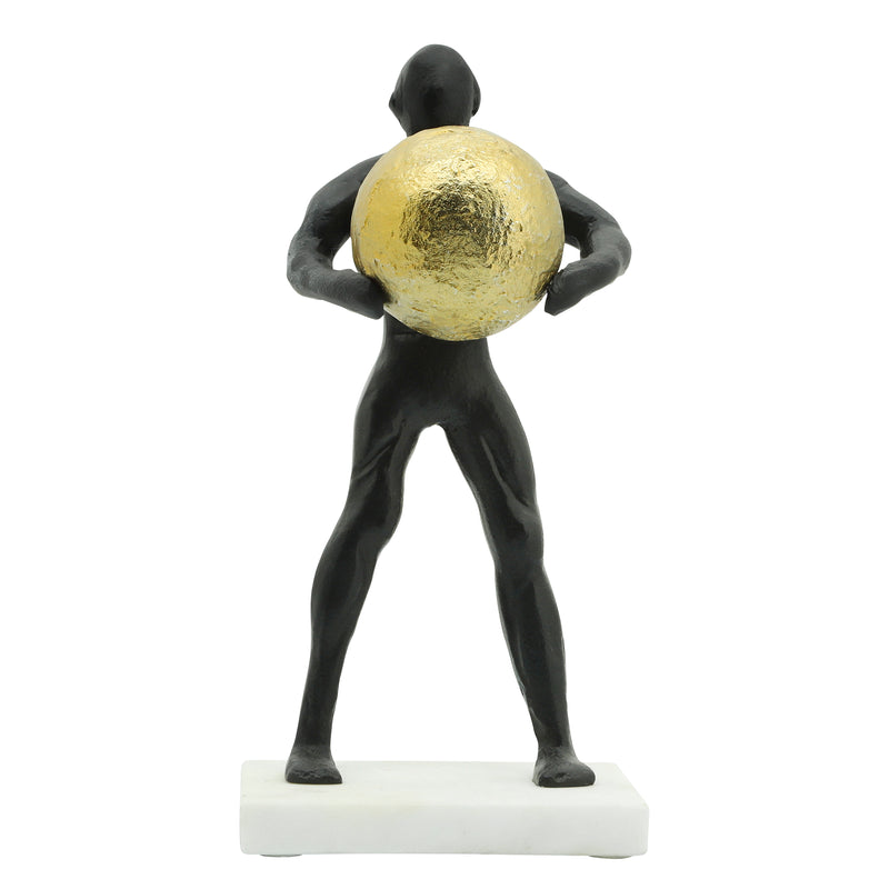 METAL 12"H MAN CARRYING BALL, BLACK/GOLD