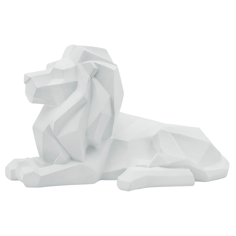 RESIN 13" LAYING LION, WHITE