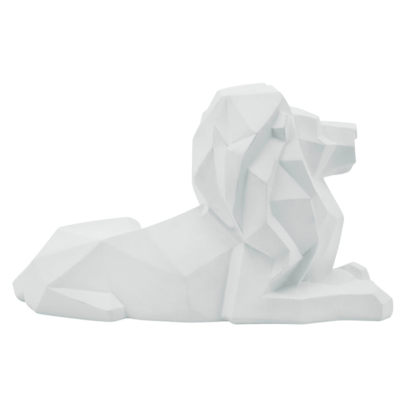 RESIN 13" LAYING LION, WHITE