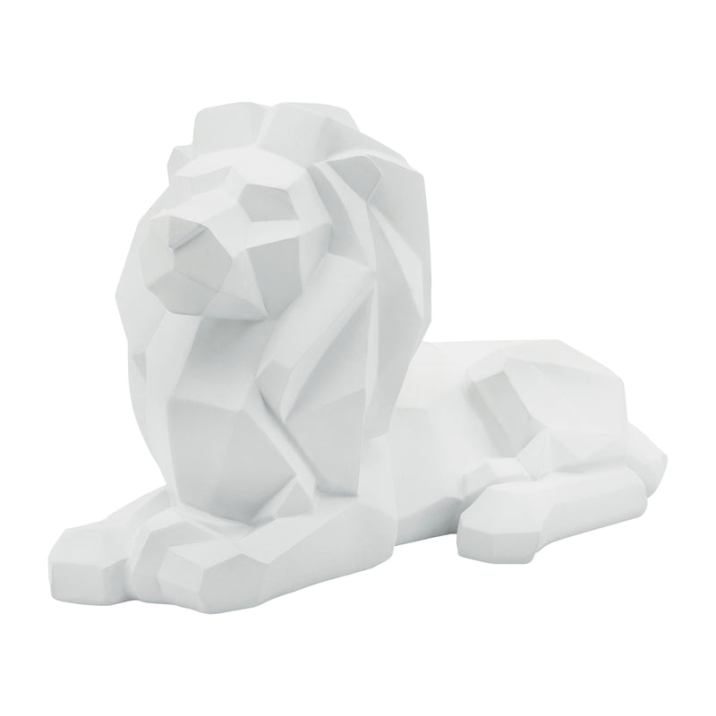 RESIN 13" LAYING LION, WHITE