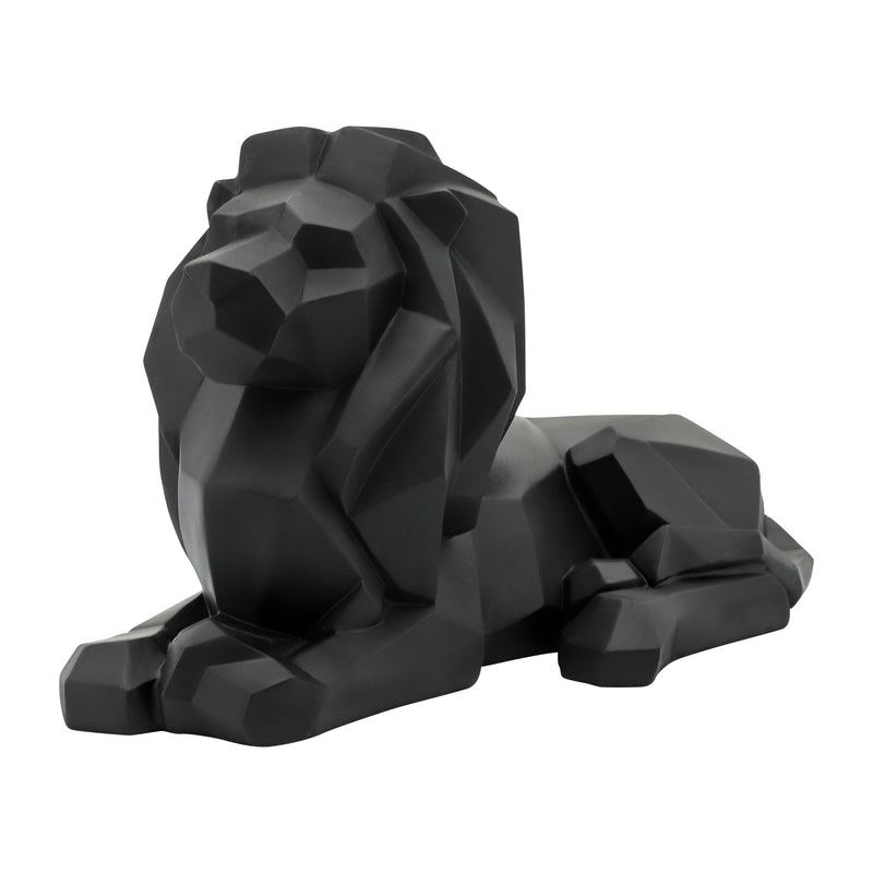 RESIN 13" LAYING LION, BLACK