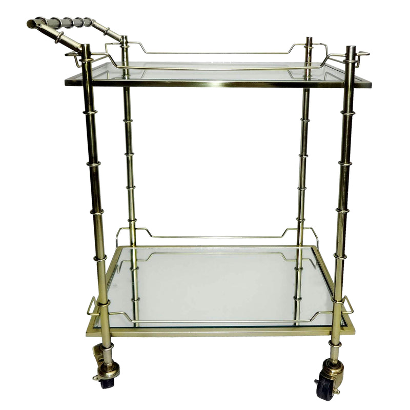 TWO TIER 30"H ROLLING BAR CART, GOLD