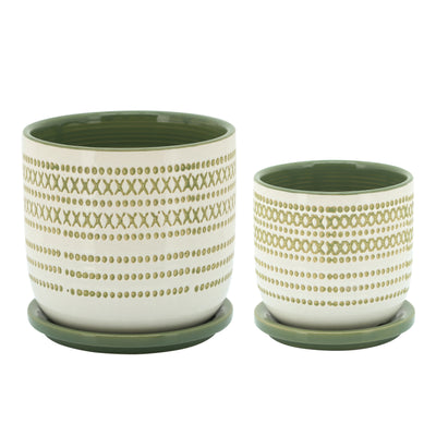 CER, 5" PLANTER W/ SAUCER, OLIVE