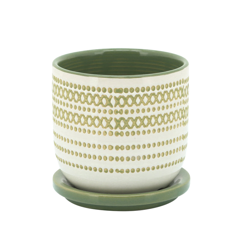 CER, 5" PLANTER W/ SAUCER, OLIVE