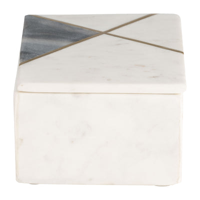 MARBLE, 7X5 RECTANGULAR BOX BRASS INLAY, WHITE