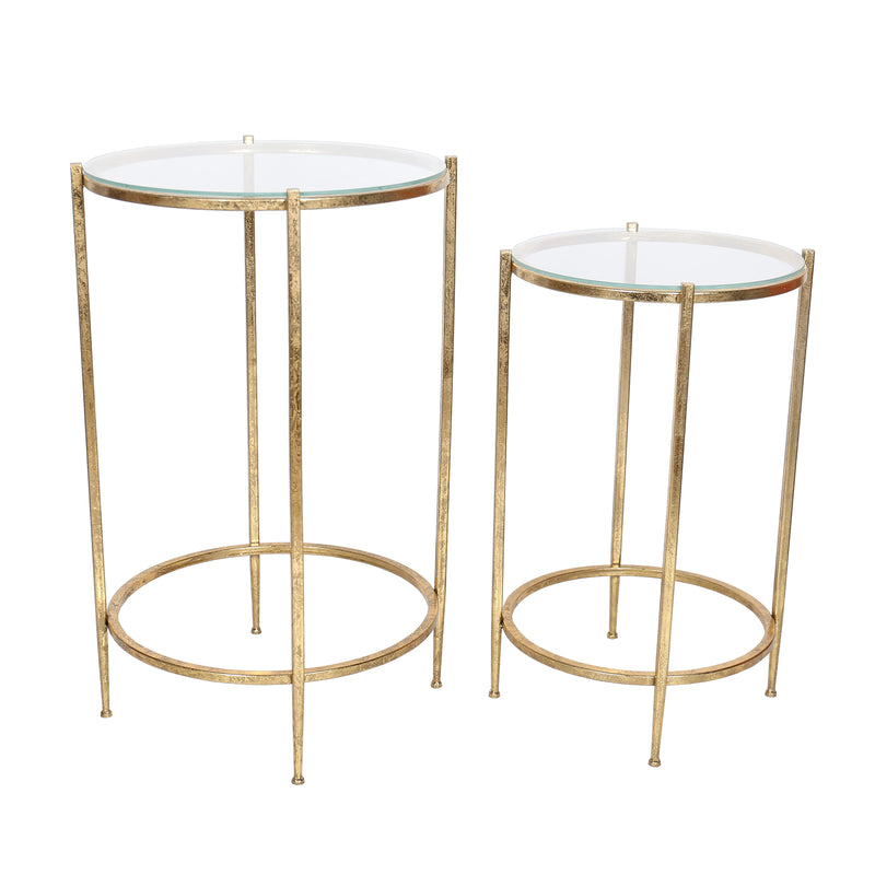 METAL/GLASS, S/2, ROUND NESTING TABLE, GOLD