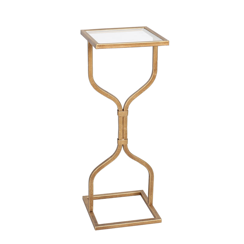 METAL/GLASS, SQUARE TABLE WITH TWIST DETAIL, GOLD