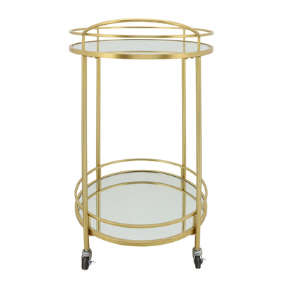 Metal 32"H Round 2-Layered Bar Cart, Gold