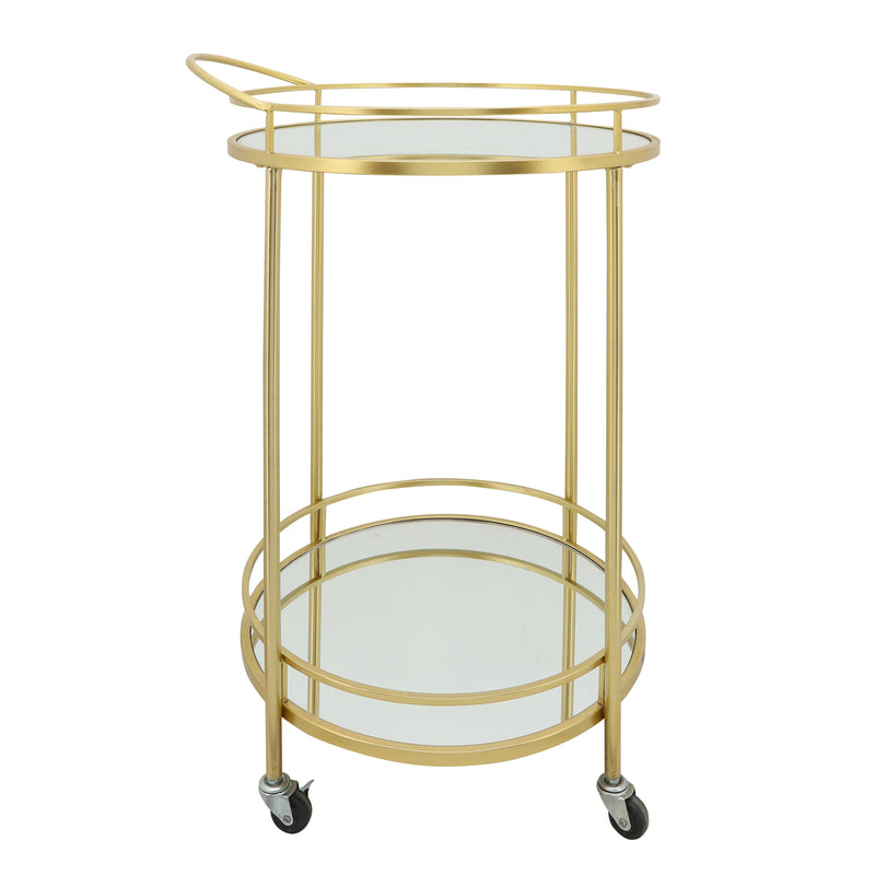 Metal 32"H Round 2-Layered Bar Cart, Gold