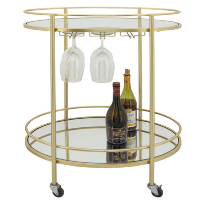 Metal 32"H 2-Layered Oval Bar Cart, Gold