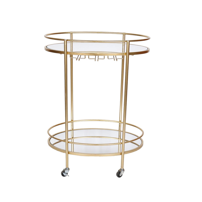 Metal 32"H 2-Layered Oval Bar Cart, Gold