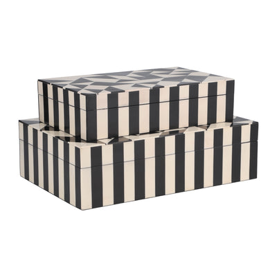 Resin, S/2 10/12" Harlequin Boxes, Black/White