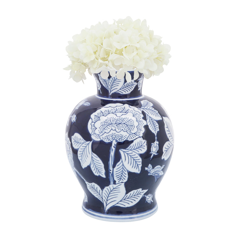 CER, 9"H FLOWER VASE, BLUE/WHITE