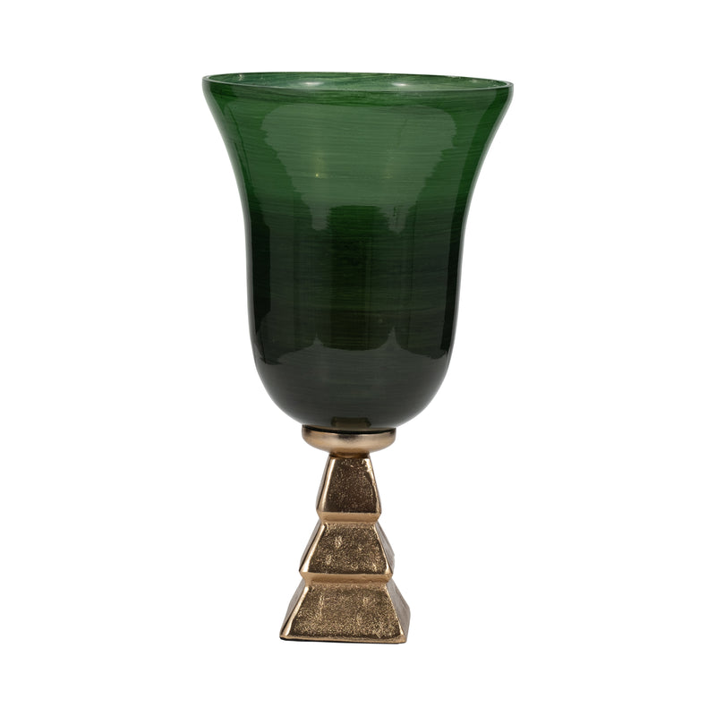 GLASS, 15" 5TH AVE VASE ON STAND, GREEN/GOLD