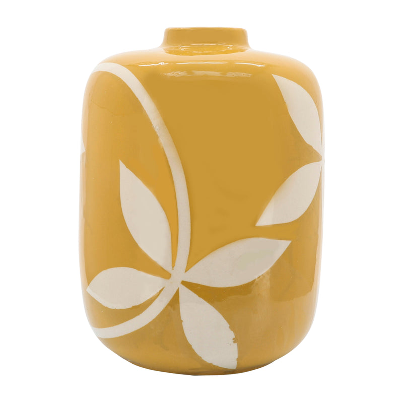 CER, 12"H LEAF VASE, YELLOW