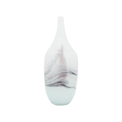 Glass, 14''H, Abstract Vase-White