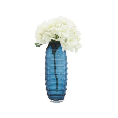 Glass, 14''H, Riged Vase, Turqoise