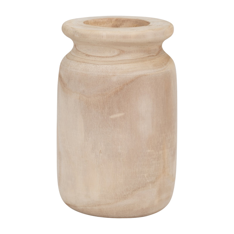 WOOD, 6"DIA ORGANIC VASE, NATURAL