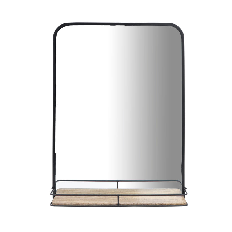 METAL, 18X24  MIRROR W/ FOLDING SHELF, BLACK/BROWN