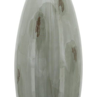 GLASS, 18"H VASE W/ METAL RING, TAUPE