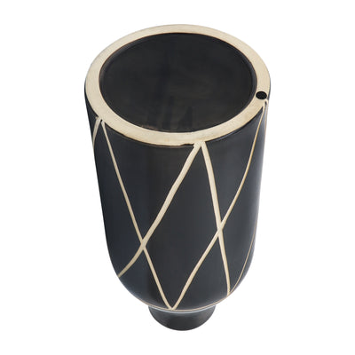 CER, 16"H TRIBAL VASE, BLACK