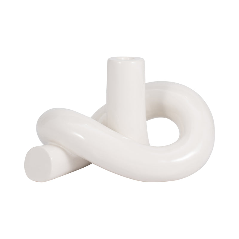 CER, 10" LOOPY CANDLE HOLDER, WHITE