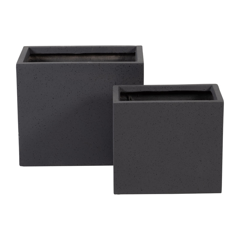 Resin, S/2 16/20"D Nested Square Planters, Dk. Gra