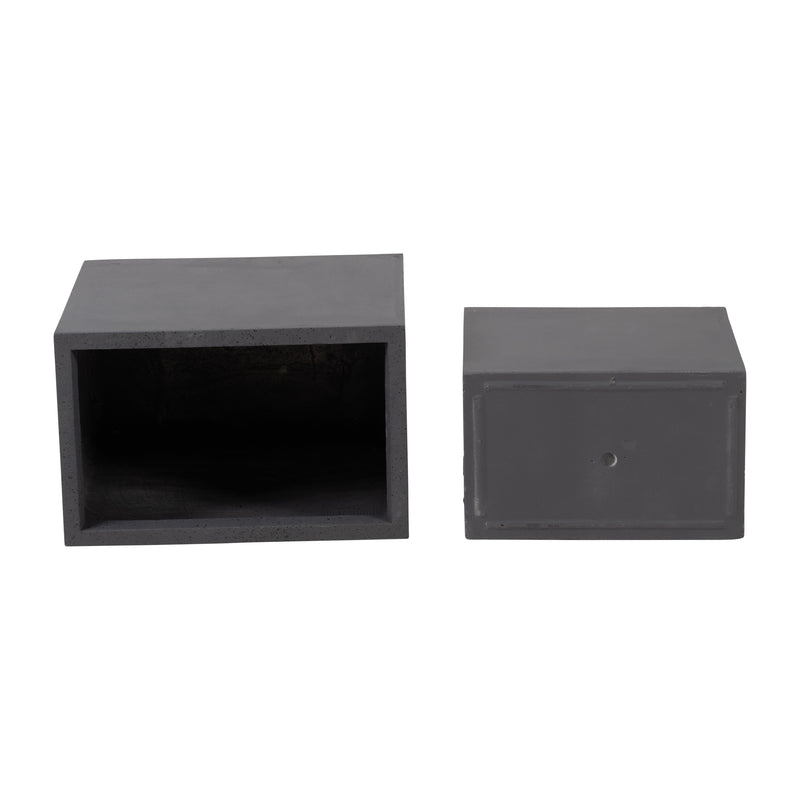 Resin, S/2 16/20"D Nested Square Planters, Dk. Gra