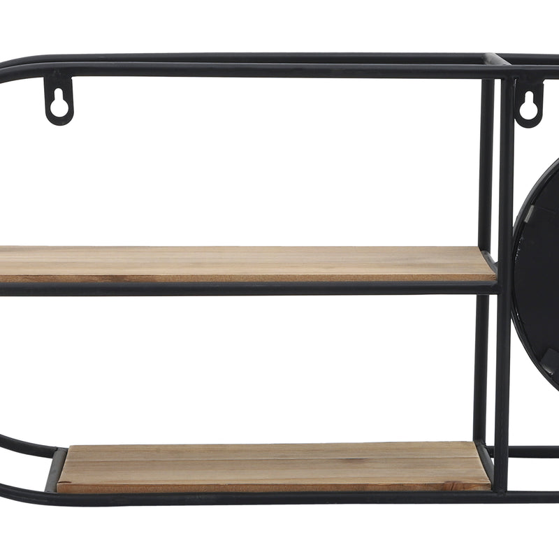 METAL/WOOD, 23"L OVAL WALL SHELF W/ MIRROR, BLACK/