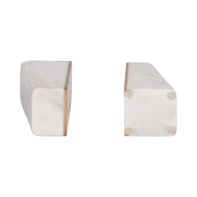 S/2 Marble 6"h Slanted Bookends W/gold Trim,white