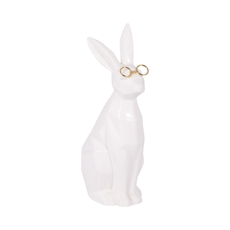 Cer, 9"H Bunny W/ Glasses, White/Gold