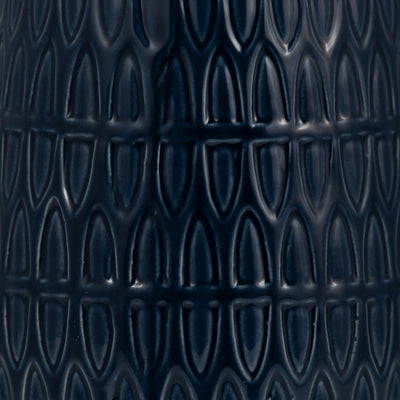 CER, 10"H CARVED VASE, NAVY BLUE