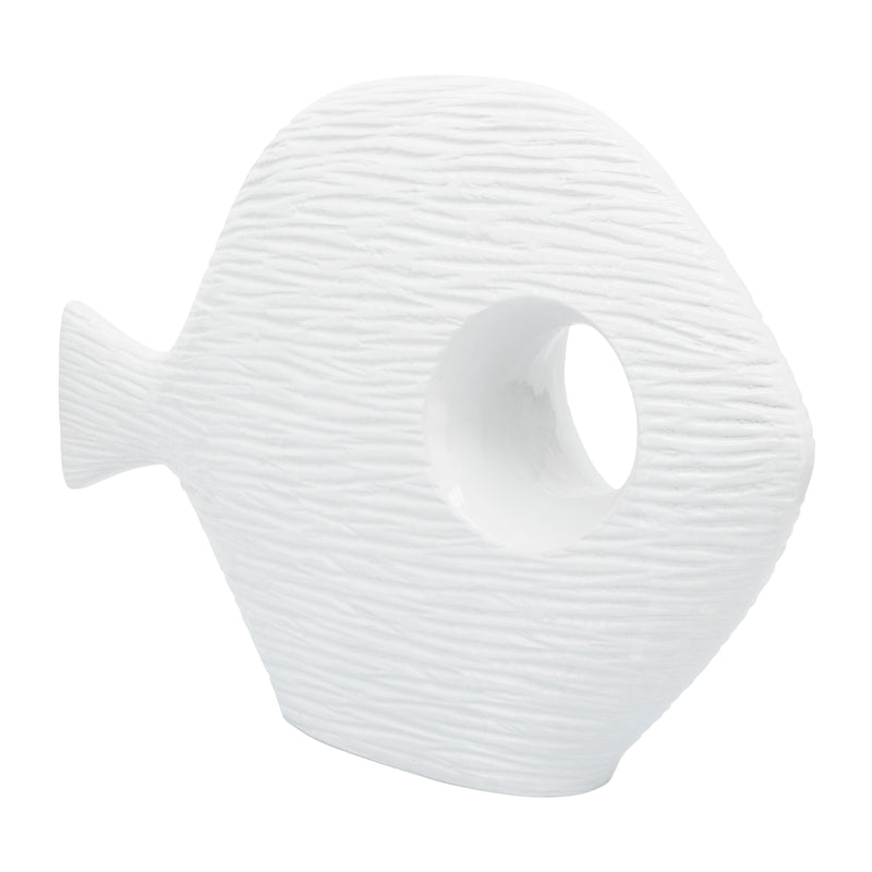 Cer, 20" Textured Fish, White