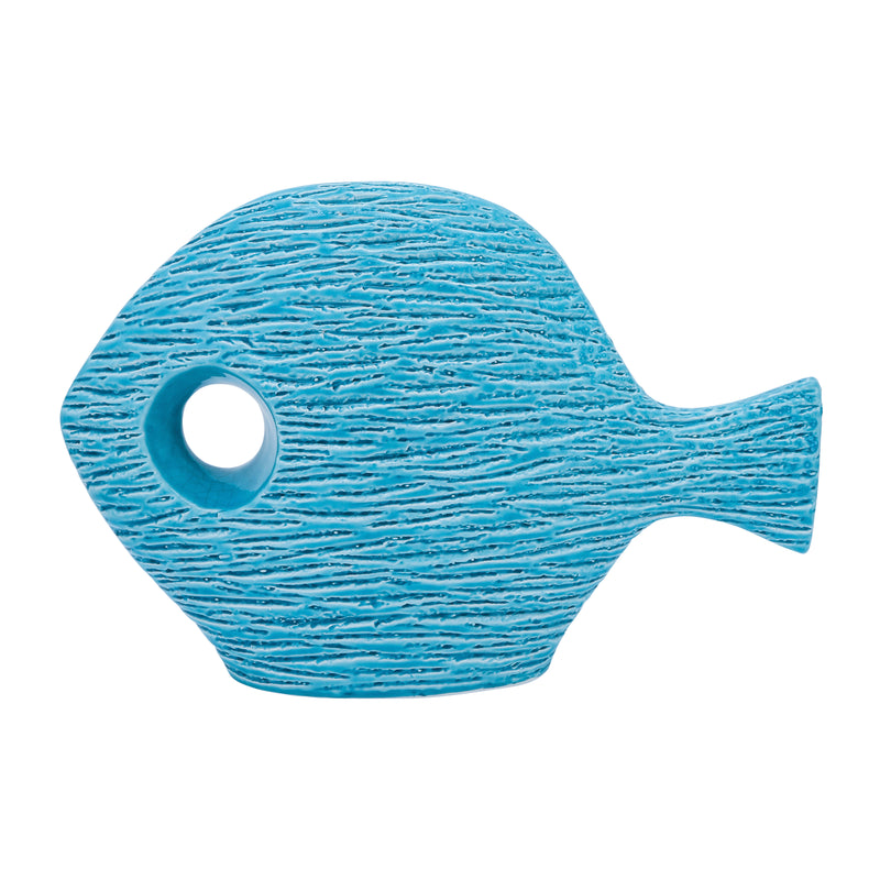 Cer, 14" Textured Fish, Blue