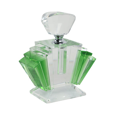 GREEN CRYSTAL PERFUME BOTTLE 4.75"