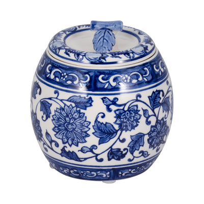 5" 8.5oz Peony Chinoiserie Lidded Candle, Blu/wht