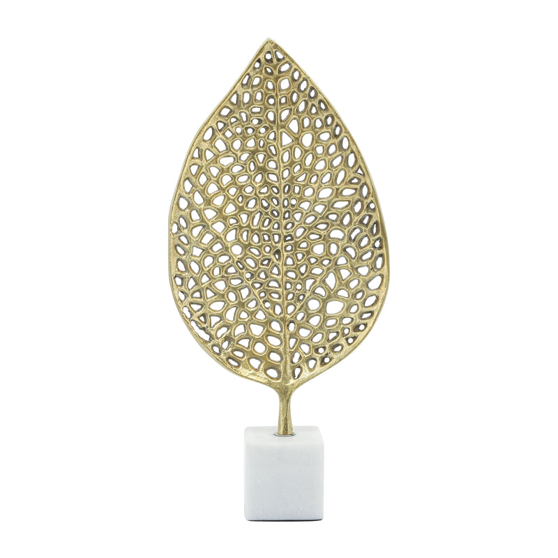 METAL, 19"H LEAF ON STAND, GOLD