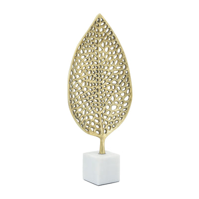 METAL, 19"H LEAF ON STAND, GOLD