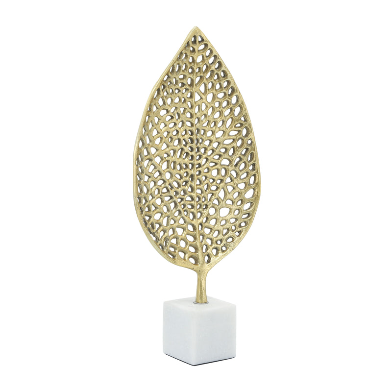 METAL, 19"H LEAF ON STAND, GOLD