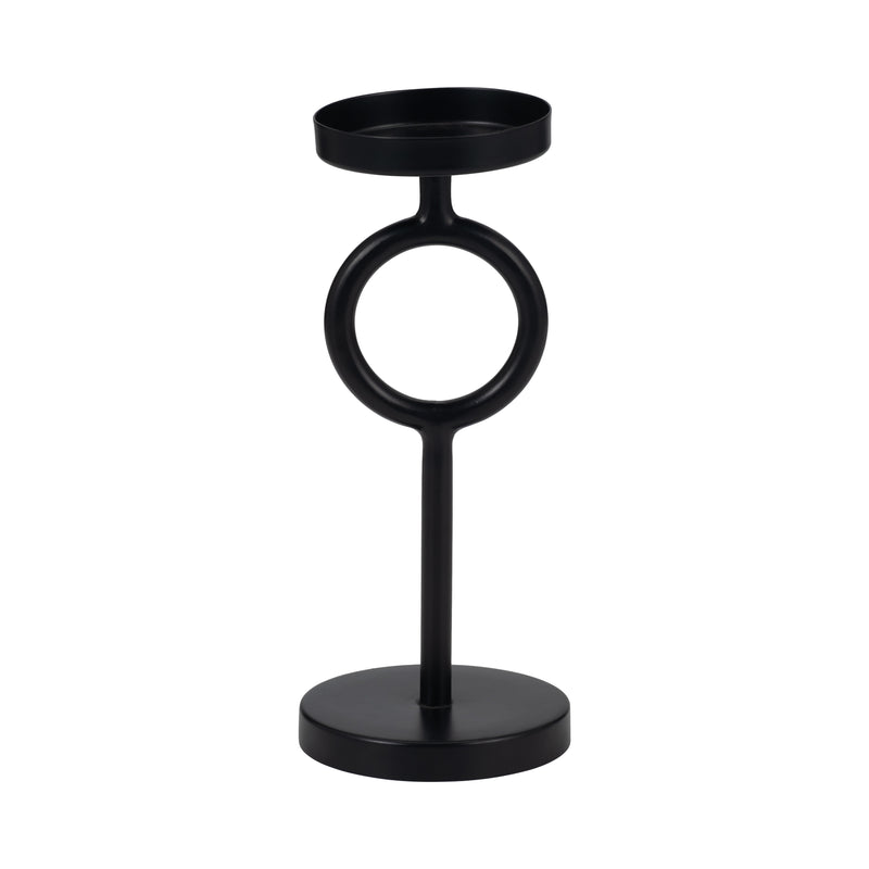 Metal, 10"H Ring Candle Holder, Black