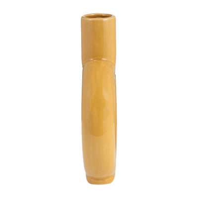 CER, 9" ROUND CUT-OUT VASE, MUSTARD GOLD