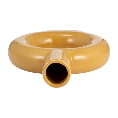 CER, 9" ROUND CUT-OUT VASE, MUSTARD GOLD