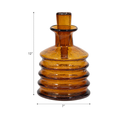 12" Clarimond Ridged Amber Glass Bottle