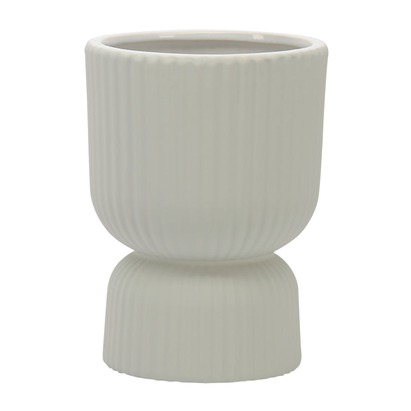 CER, 6"H RIBBED VASE, WHITE